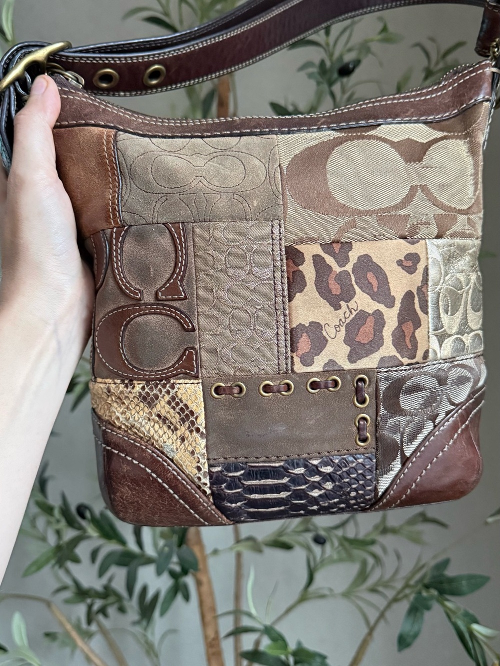 Coach Brown Patchwork Signature Leather Shoulder Bag